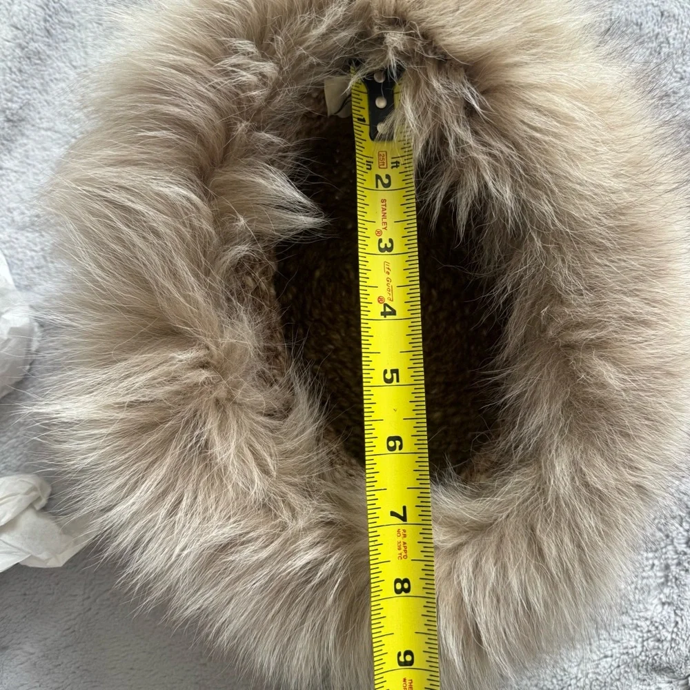 Vintage Lillie Rubin Knit Hat with‎ Fox Fur – Chunky Tweed Wool Crown Size S/M